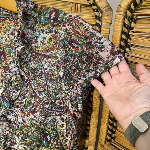 LOFT Colorful Paisley Blouse large petite button up cap sleeve Y2K phoebe buffet - Picture 6 of 6
